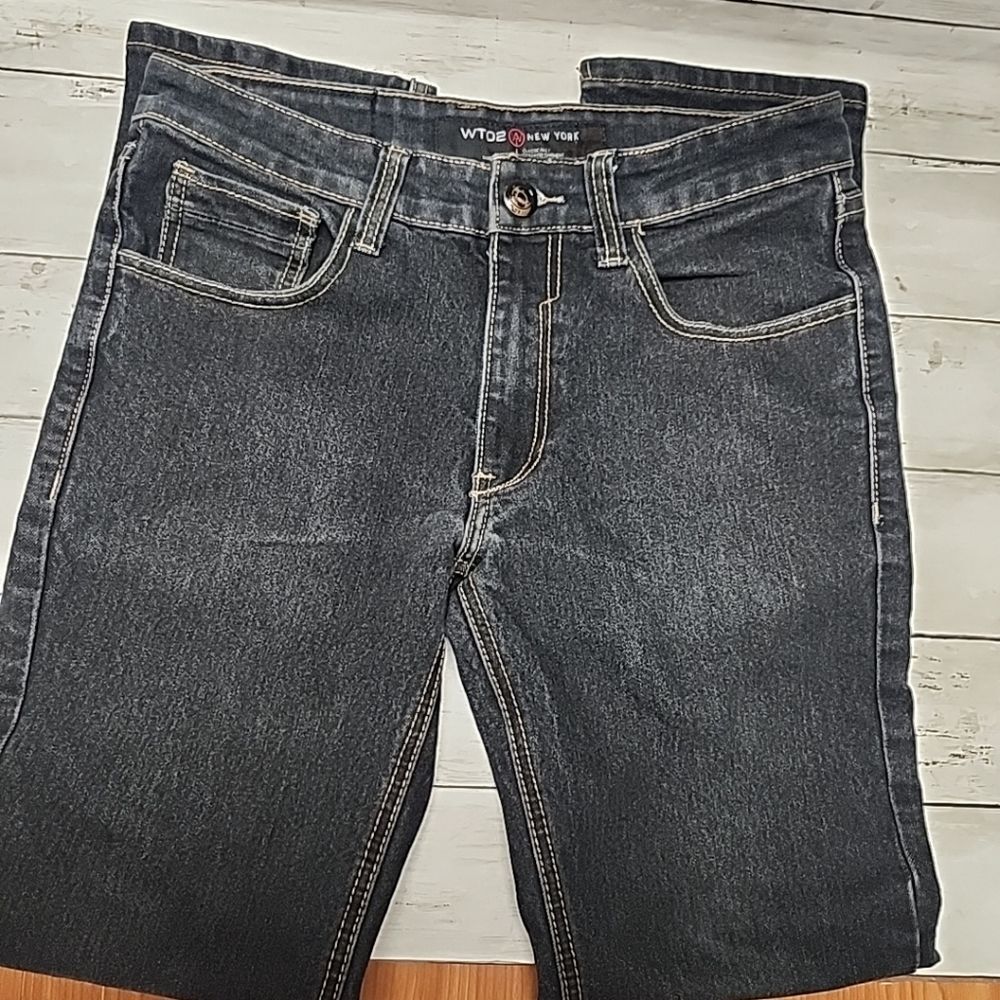 WT02 TRUFIT Slim Straight Dark Black Denim Jeans Men's 30x32
